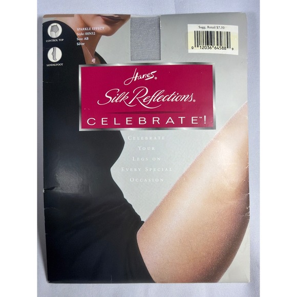Hanes Accessories - Hanes Silk Reflections Celebrate Sparkle Tights Women AB Silver Sandalfoot VTG